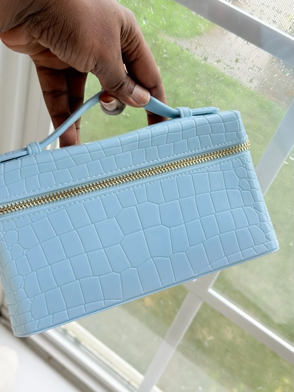 Light Blue Croc-Embossed Top-Handle Women’s Bag